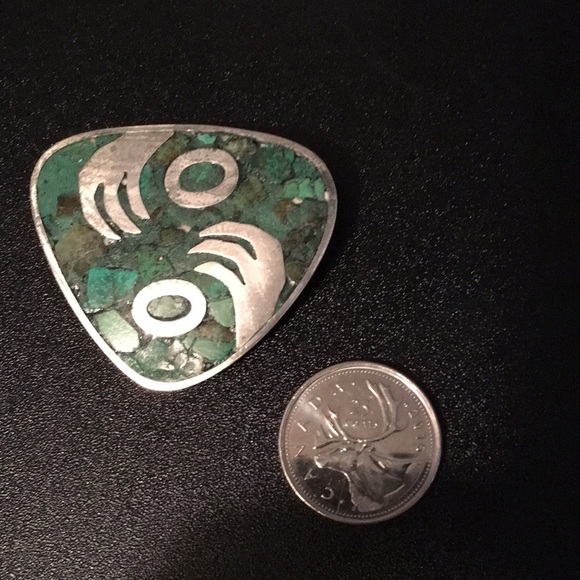 Vintage silver Taxco Mexican turquoise brooch - Picture 3 of 6